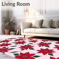 thumbnail image 2 of ODIKA 3'x5' Machine Washable Non-Slip Area Rug, Elegant Poinsettia Bathroom Decorative Toilet Seat Kit High Traffic Rug, Pink, 735717, 2 of 7