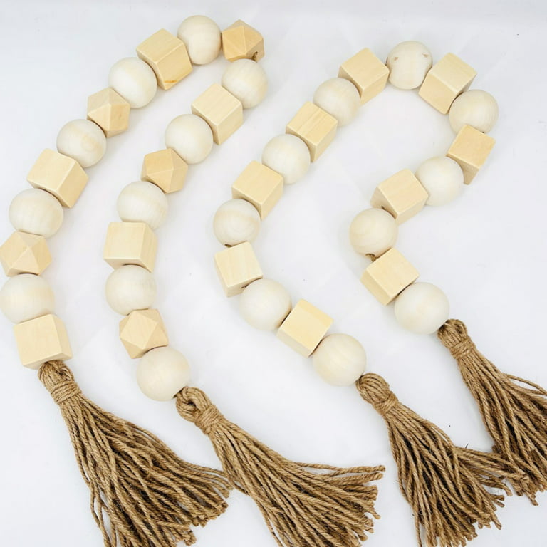 Clearance!Farmhouse Beads Large Wood Bead Garland Decorative Beads with  Tassels 39in Rustic Country Decor Prayer Boho Beads Big Wall Hanging Decor  