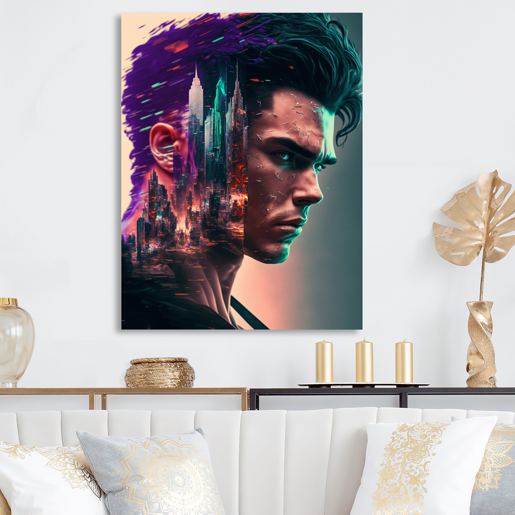 Designart Double Exposure Man Sci-Fiction I Canvas Wall Art