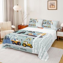 jejeloiu Construction Truck Excavator Bed Sheets,Cartoon Pine Mountain King Sheets,Bullodzer Crane Vehicle Sheet Set For Teens,Super Cozy Room Decor,4-Piece