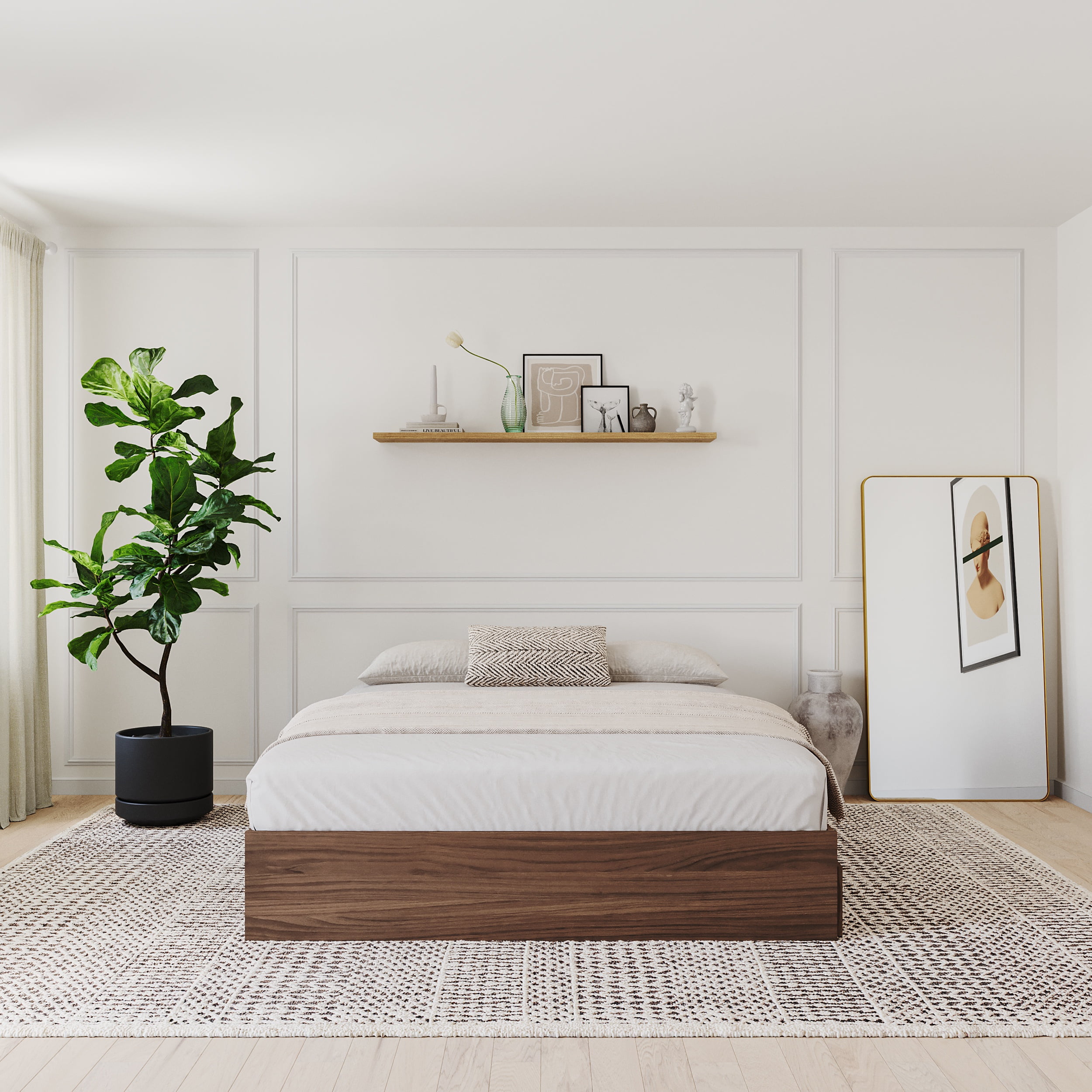 Nexera Queen Size Storage Wood Bed Frame with 3 Drawers, Walnut