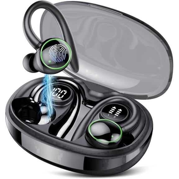 Wireless Earbuds, Bluetooth 5.4 Headphones Sports, 50H Playback Over Ear Earbuds with ENC Noise Cancelling Mic, Deep Bass Fitness Earphones Gym Running Workout with Earhooks, IP7 Waterproof Headset
