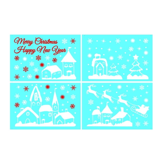 Calcomanía de ventana de Navidad, pegatinas de copo de nieve de Papá Noel, pegatinas de pared de invierno para habitaciones de niños, Kits de decoración para fiestas Świąteczne Miasto Śniegu Bearachild HA2105-03
