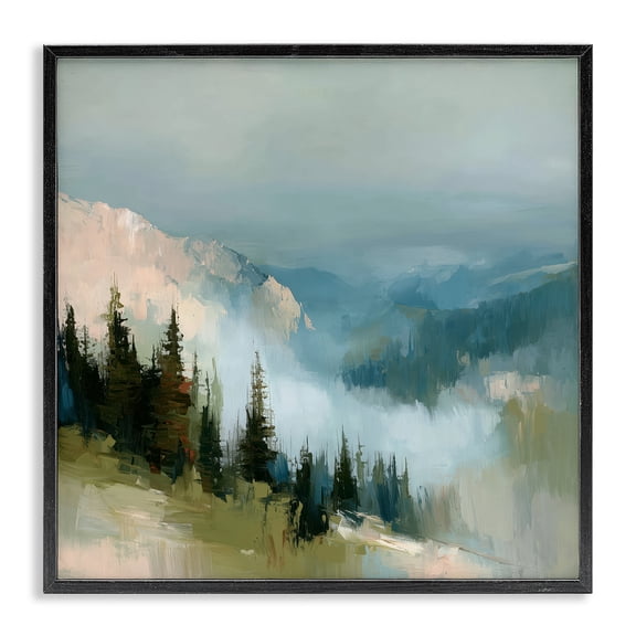 Stupell Industries Transitional Mountain Forest Impression Black Framed Giclee Art, 12 x 12, by Kim Curinga
