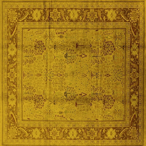 Ahgly Company Machine Washable Indoor Square Oriental Yellow Industrial Area Rugs, 3' Square