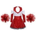 thumbnail image 2 of Alvivi Kids Girls Cheer Leader Costume Long Sleeve Off Shoulder Sequin Leotard Dress with Flower Balls Set Red 12, 2 of 6