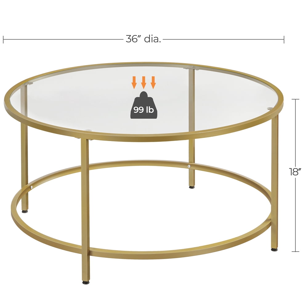 Yaheetech 36in Modern Round Glass-Top Coffee Table for Living Room, Gold