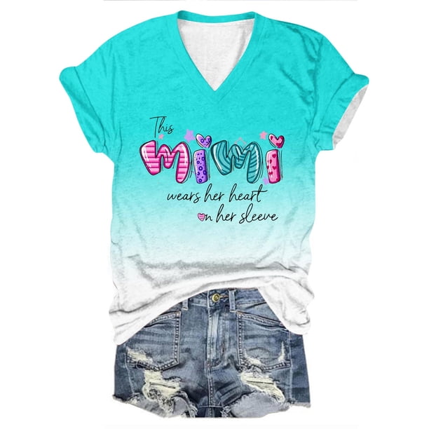 Tops Cortos para las Mujeres Día de la Independencia Impreso Suéter con Cuello en V Manga Corta, Top Casual para Primavera Verano