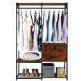 thumbnail image 3 of IVV Modern Wardrobe Organizer with Clothing Hanger Rod, 2 Drawers, Shoe Bench, Heavy Duty Metal Clothes Rack, Brown & Black, 3 of 8