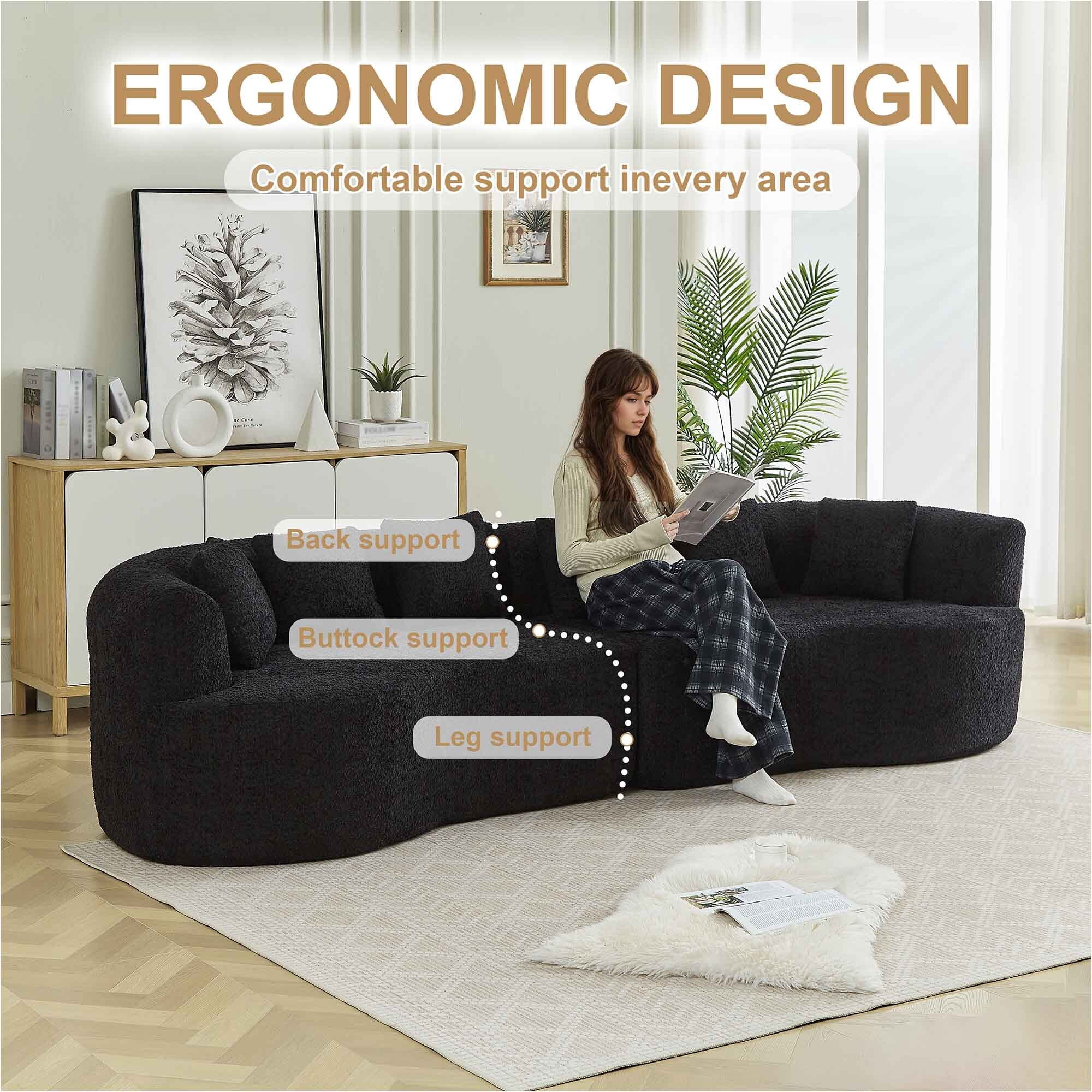 Lunale 106" Oversized Curved Sofa, Modern Boneless Cloud Couch for Living Room, Black Chenille