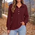 thumbnail image 2 of Women Waffle Knit Polo Sweatshirt Sevevn Collared Henley Button Long Sleeve Side Pocket Loose Casual Pullover Tops, 2 of 9