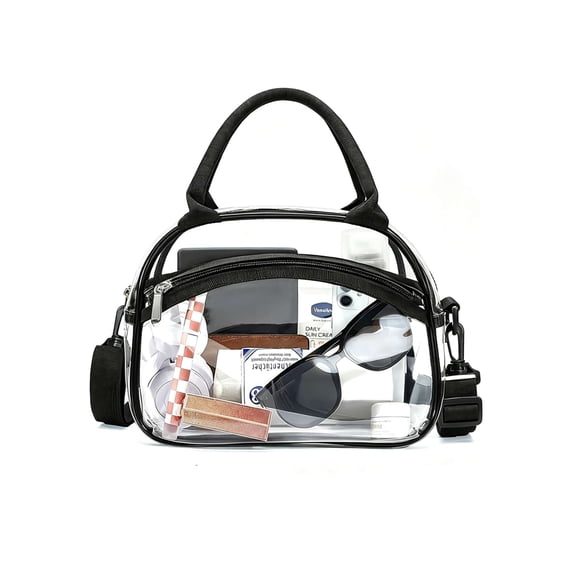 Gustave Clear Tote Bag Stadium Approved Transparent Crossbody Lunch Bag Shoulder Handbag Purse for Women Men Work Concerts Sports Events - Black