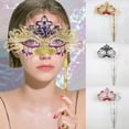 thumbnail image 2 of Máscara de metal divertida para fiestas con diamantes para adultos y niños, de hierro forjado, de mano, de media cara, extraíble, 2 of 5