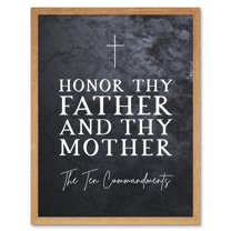 Ten Commandments Honor Thy Father and Mother Christian Bible Verse Quote Scripture Typography Art Print Framed Poster Wall Decor 12x16 inch
