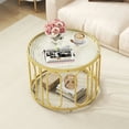 thumbnail image 2 of Canddidliike 24 Inch Round Coffee Table with Reeded Tempered Glass Top and Oval Swivel Brackets-Golden, Tea Table, 2 of 10