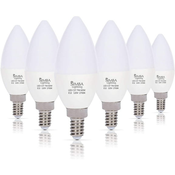 Simba Lighting LED Candelabra B11 C37 7W 60W Replacement Light Bulbs E12 Base 120V Warm White 2700K, Pack of 6