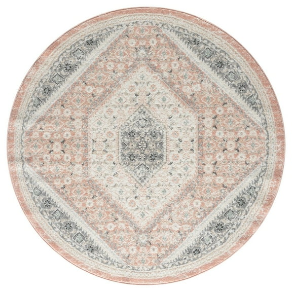 LR Home Dune Durable Performance Area Rug Indoor in Pink/Cream, 6' Round
