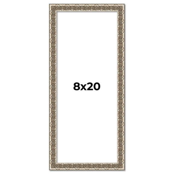 8x20 Frame Silver Versailles Ornate Solid Wood Picture Frame | 1 Inch Moulding Width | Interior