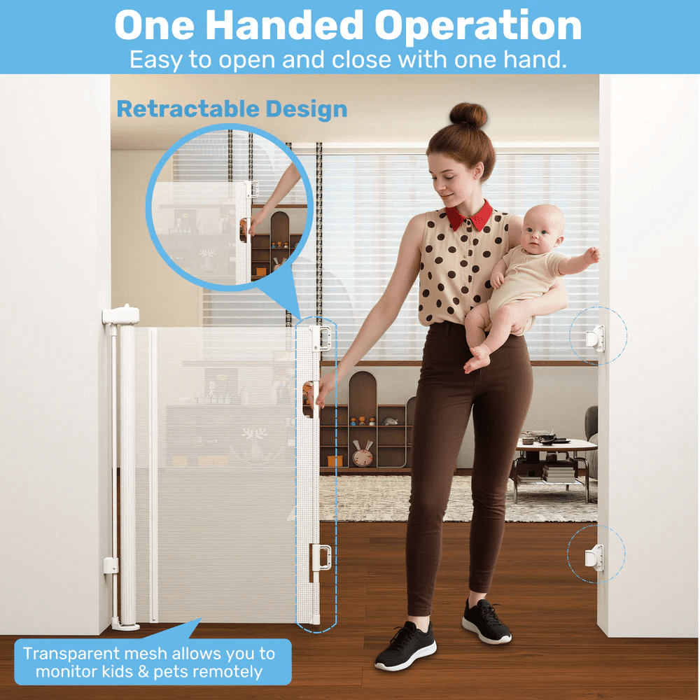 Baby Proof Me Retractable Baby Gate, Extra Wide Mesh Child Safety Gate, 34" Tall x 71" Wide, White