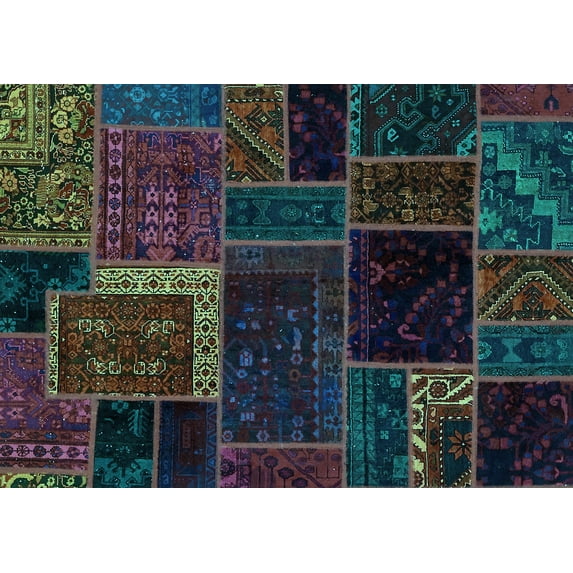 Ahgly Company Indoor Rectangle Patchwork Light Blue Transitional Area Rugs, 3' x 5'