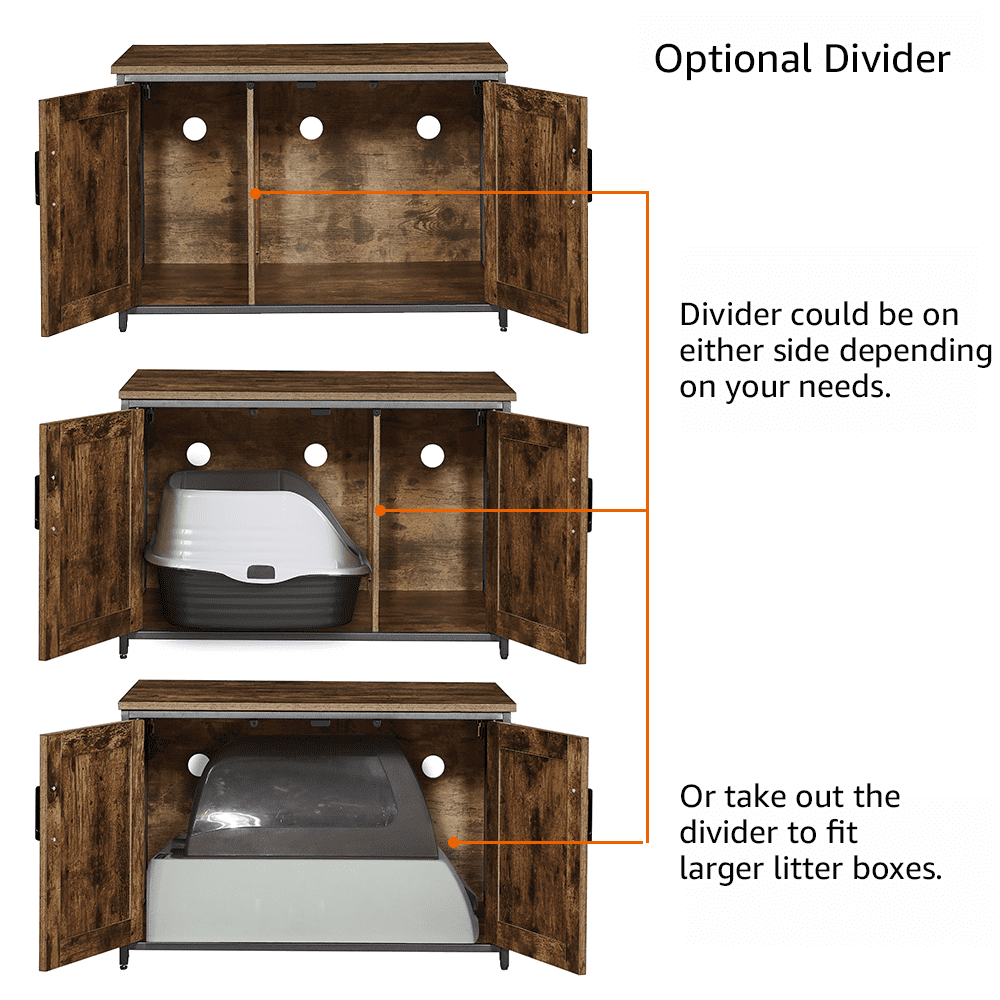 Unipaws Cat Litter Box Enclosure with Top Opening, Cat Washroom Storage Bench for Large Cat, High Jumbo Litter Box, Rustic