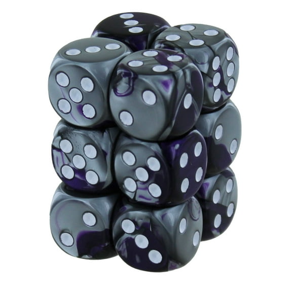 DND Dice Set-Chessex D&D Dice-16mm Gemini Purple, Steel, and White Plastic Polyhedral Dice Set-Dungeons and Dragons Dice Includes 12 Dice – D6