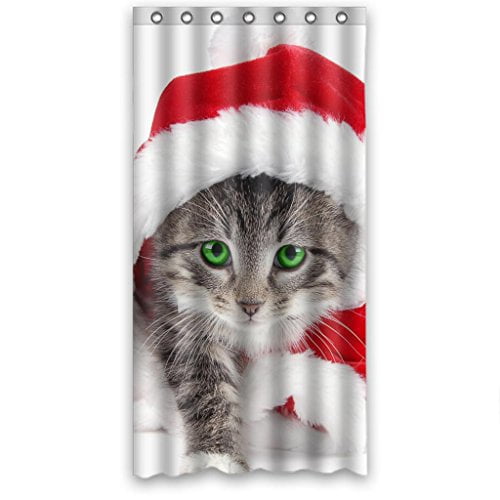 HelloDecor Christmas Xmas Cat Shower Curtain Polyester Fabric Bathroom