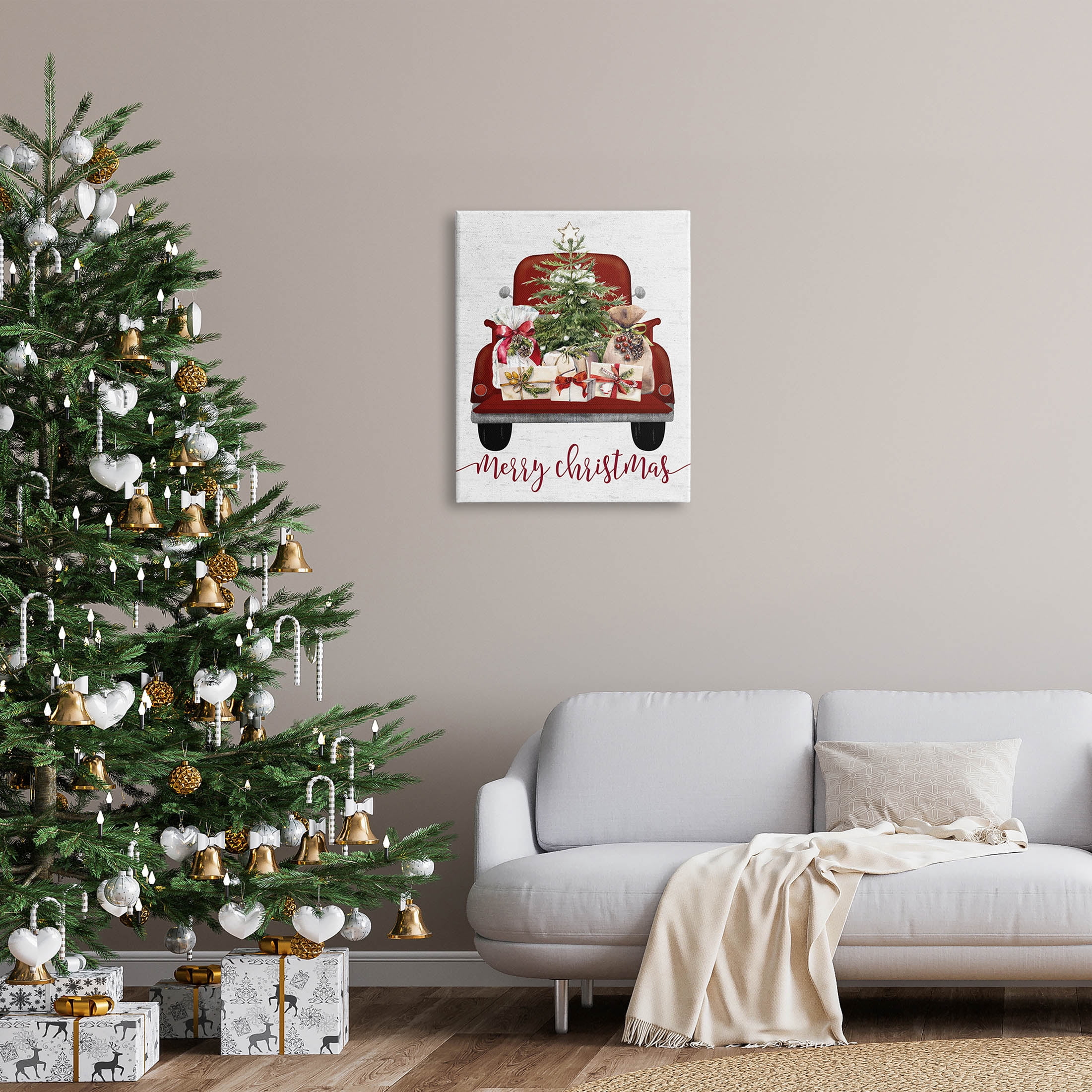 Stupell Industries Merry Christmas Holiday Presents Graphic Art Gallery Wrapped Canvas Print Wall Art, Design by Lettered and Lined