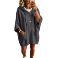 thumbnail image 2 of Hooded Sweatshirt Dress for Women Loose Fit 3/4 Sleeve Casual Pullover Tunic with Pockets for Fall and Winter Season, 2 of 4