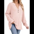 thumbnail image 2 of Camisa Henley de Larga para Mujer, Cuello en V, Suéteres Casuales Elegantes, Ropa de Moda para Otoño. Rosa M, 2 of 10