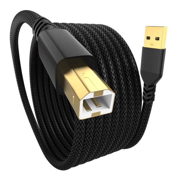 Yaekea 10FT USB A to USB 2.0 B Printer Cable Designed for HP Epson Canon Brother Dell Lexmark Xerox Samsung Oki USB Midi Cable for Scanner/Midi Keyboard/Digital Piano/DAC Black Braid USB Cable