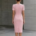 thumbnail image 2 of Morttic Women's Puff Sleeve Ruched Bodycon Midi Dress – Round Neck Office Work Sheath Solid Color Waist-Accented Slim Fit Dress Pink，L, 2 of 3