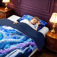 thumbnail image 2 of Manfei Japanese Dragon Animals Twin Comforter Sets,Eastern Flower Moon Bedding Set,Blue,Navy Blue Reversible,2 Pieces,1 Comforter and 1 Pillowcase, 2 of 6