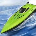 thumbnail image 4 of Remote Control Speed Boat 2.4G Skiff with Dual Motors - Green | High Speed Electric Racing Boat for Outdoor Water Fun | Stable Signal | 30m Range | Display Stand | 27.5x8.5x7cm, 4 of 6
