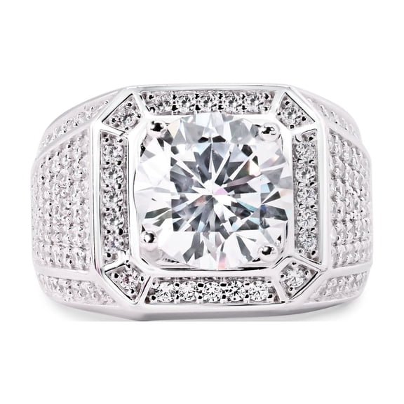 Rhodium Plated 925 Sterling Silver Statement Studded Clear CZ Ring White Jewelry Female Size 12