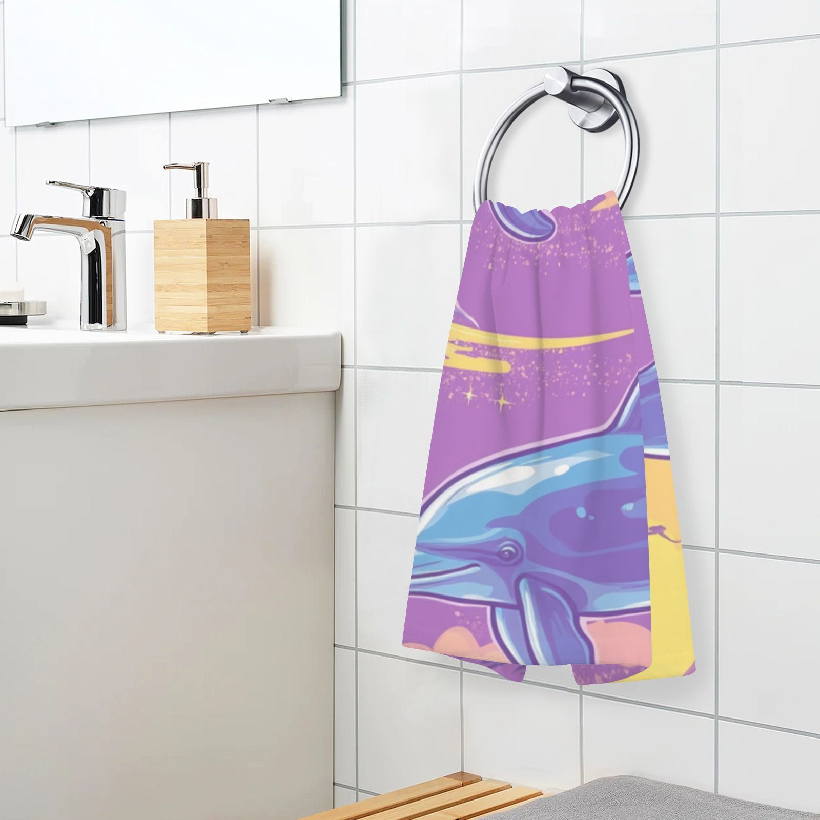 Retro Dolphins Trees Hand Towels Cotton Bath Towels Large Face Towels Absorbent for Bathroom 2 Packs