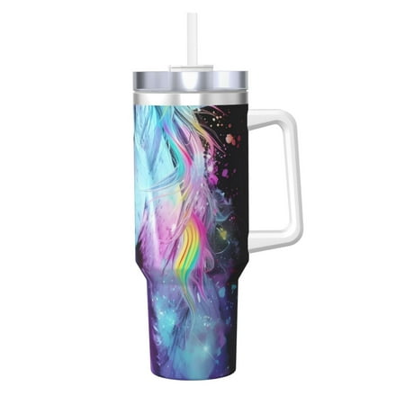 

Logiee Rainbow Spotted White Horse Print 40OZ Ice Bully Cup with Handle and Straw Double Wall Stainless Steel Tumbler Travel Coffee Cup with Lid Summer Insulation and Cooling Cup