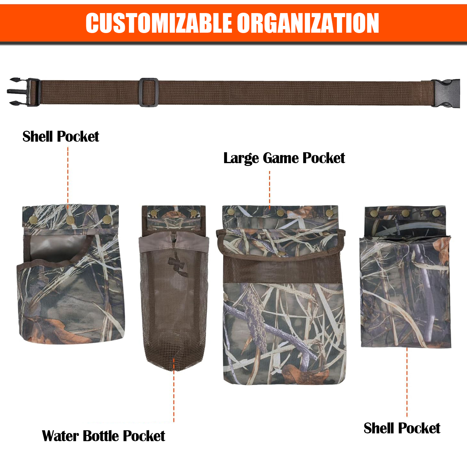 IC ICLOVER Multi-Pocket Dove Hunting Belt, Adjustable Dove Belts with Game Pouch Shell Bags Bottle Carrier