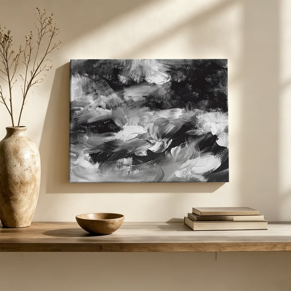Black Gray Canvas Wall Art, Abstract Modern Polypropylene Pigment Taxture Retro Wall Art Prints Artwork Framed Canvas Ready to Hang Art Pictures for Hallway Living Dining Room Bedroom 24" x 16"