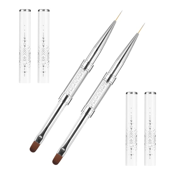 ACDANC 2 Pcs Double Ended Nail Builder Gel Brush, French Tip Brush Hard Gel for Nails, Brush Liner Brush Nails Hard Gel for Design Nails Professional Nail Art(White)