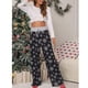 thumbnail image 4 of Pantalones con cordón y estampado navideño para mujer, elegantes, elásticos, de pierna larga y ancha, pantalones casuales para fiesta de Navidad No.37 Copo de nieve negro 3XL, 4 of 8