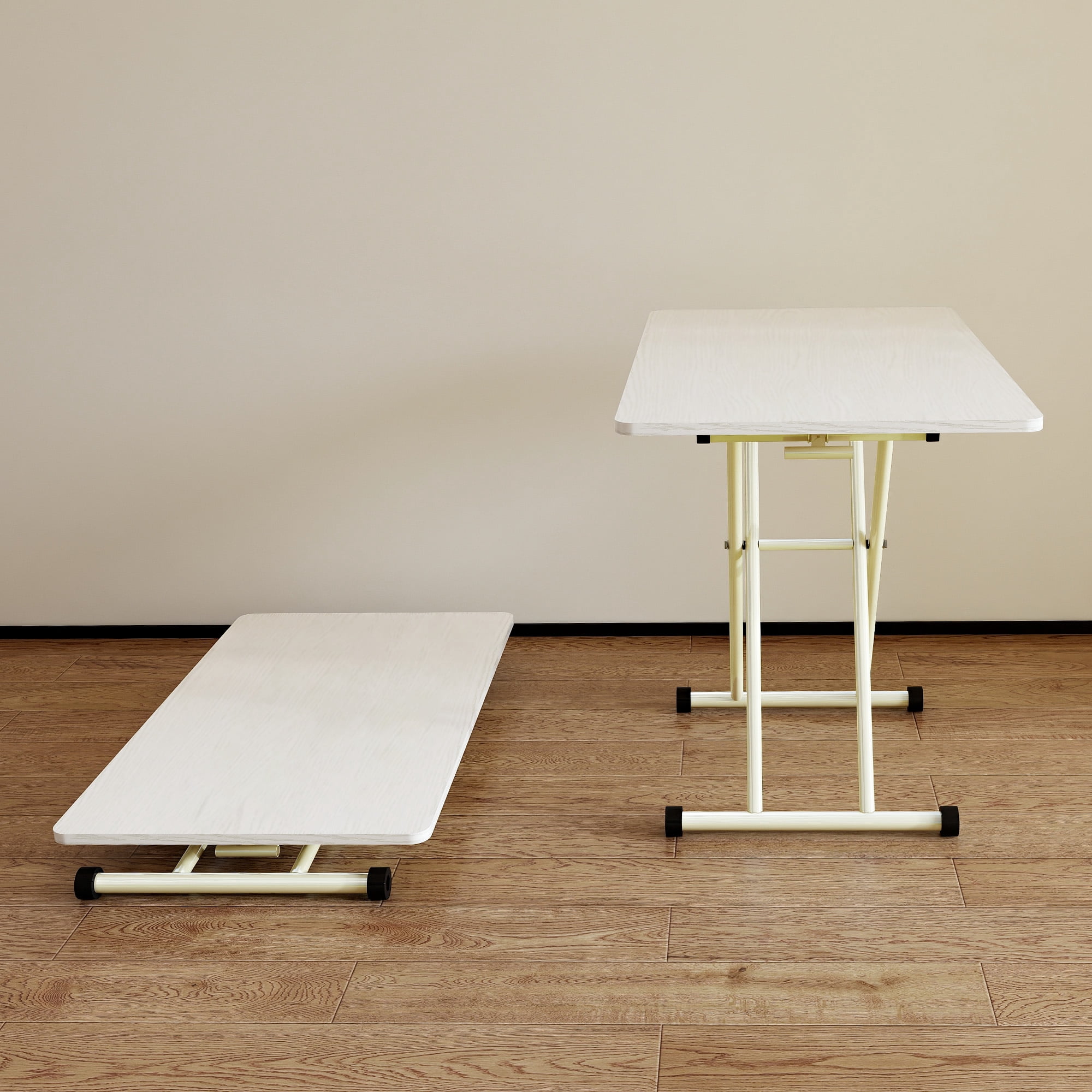 Adjustable Standing Table 39.37 Inch, Portable Folding Desk with Rolling Wheels, Height Adjustable Table for Indoor and Outdoor Use, No Assembly Required, White