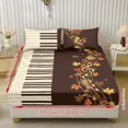 thumbnail image 2 of COEQINE Twin Size Sheet Set Cozy Easy & Secure Fit Stretchy 3 Pieces Bedding Sheet Set Bottom Bedsheet with All Around Elastic for Fall Home Decor, Piano Keyboard Maple Leaf, 2 of 5