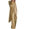 thumbnail image 3 of STETMN Women's Fall Linen Outfit Slit Hem Long Tops Straight Leg Pants Casual Solid Sets, 3 of 5