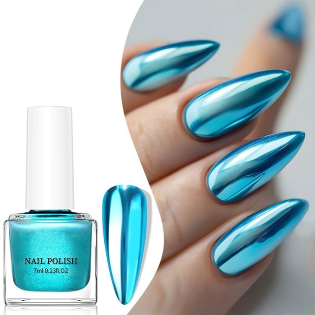 Esmalte de uñas metálico efecto espejo, esmalte de secado rápido, esmalte sin hornear, esmalte de uñas de 7 ml con efecto cristal.