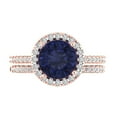 thumbnail image 2 of 2.56 ct Brilliant Round Cut Blue Sapphire 18K Rose Gold Halo Solitaire with Accents Engagement Bridal Wedding Ring Band Set size 9.5, 2 of 7