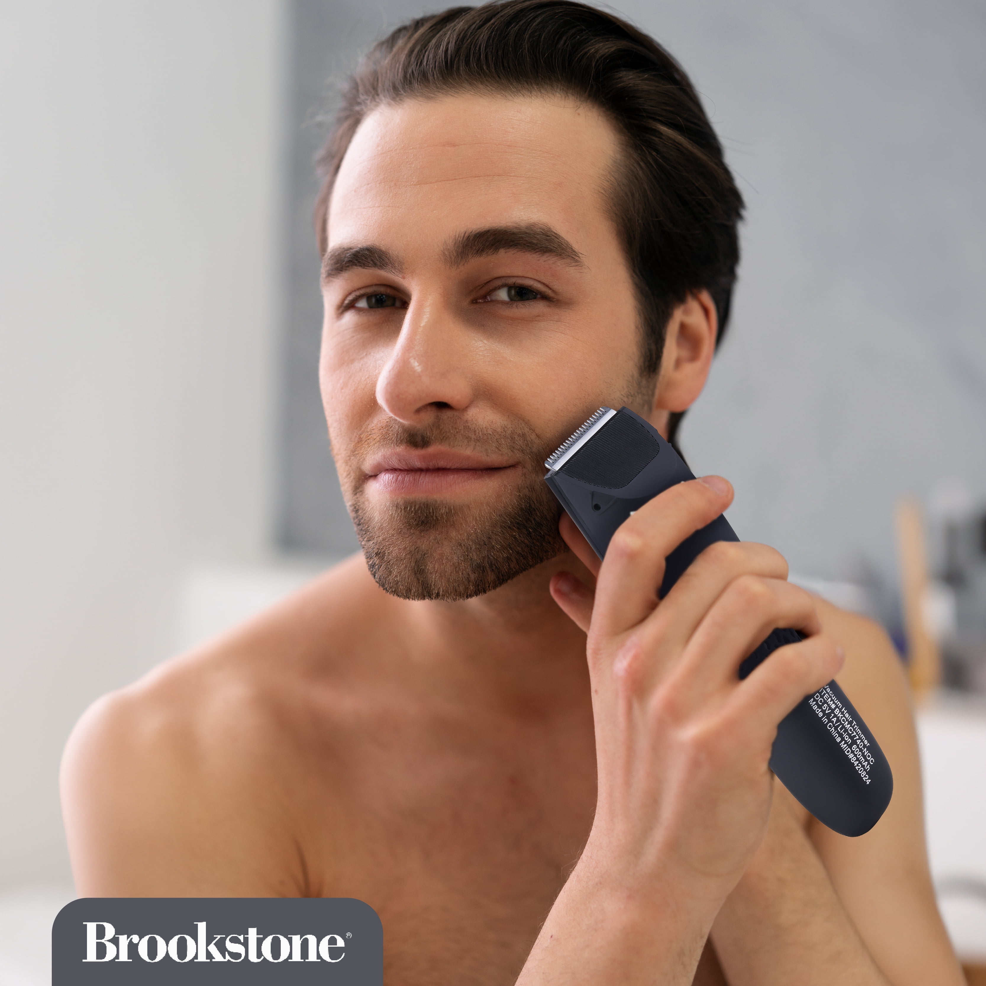 Brookstone Cordless Rechargeable Men's Electric Hair Trimmer with Included Vacuum,