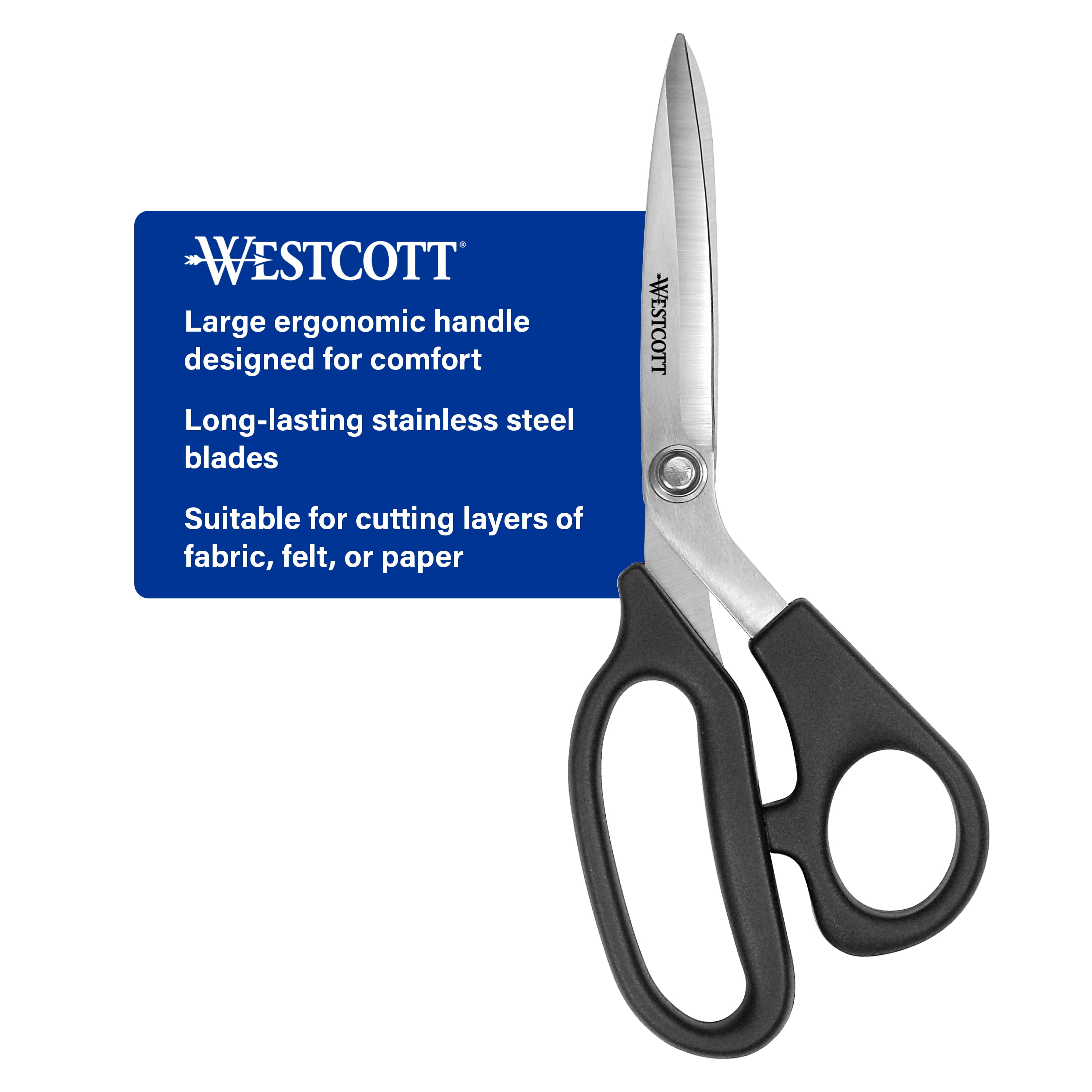 (3 pack) Westcott 8" All Purpose Plus Multipurpose Scissors, Stainless Steel, Bent Handle, Black