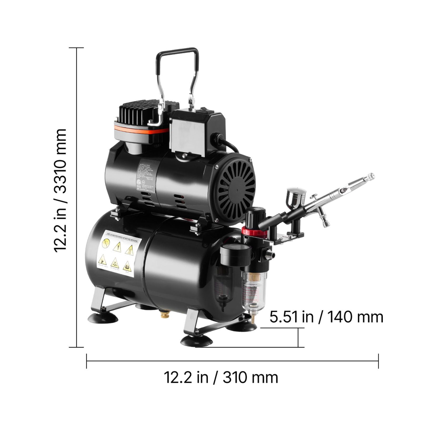 Professional Airbrush Kit with Compressor&Tank, 1/6 HP, Dual-Action Airbrush, 3 Nozzles, Acrylic Paint, Low Noise for Cake Decorating, Model Painting, Nail Art