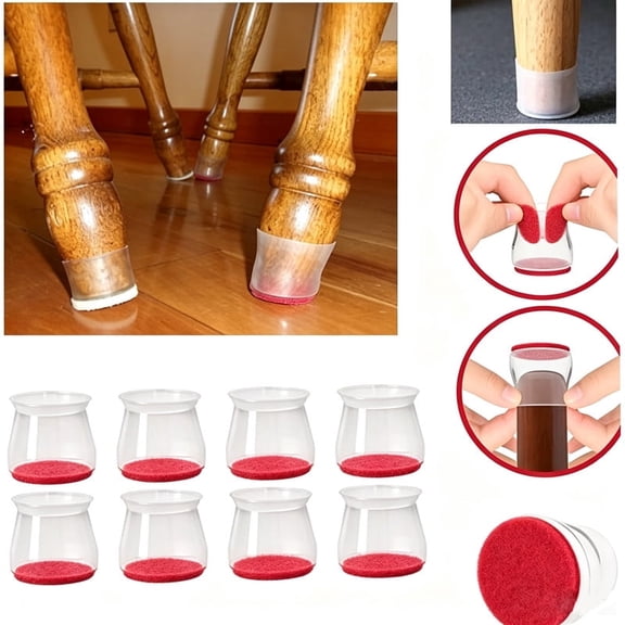 8 Pack Silicone Felt Chair Leg Protectors for Hardwood Floors, Red Anti-Scratch Furniture Leg Covers Fits All Chair Leg Shapes